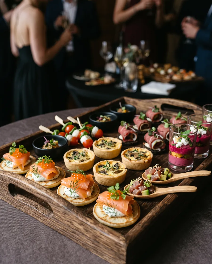 Plateau de canapés et verrines dressé pour une réception